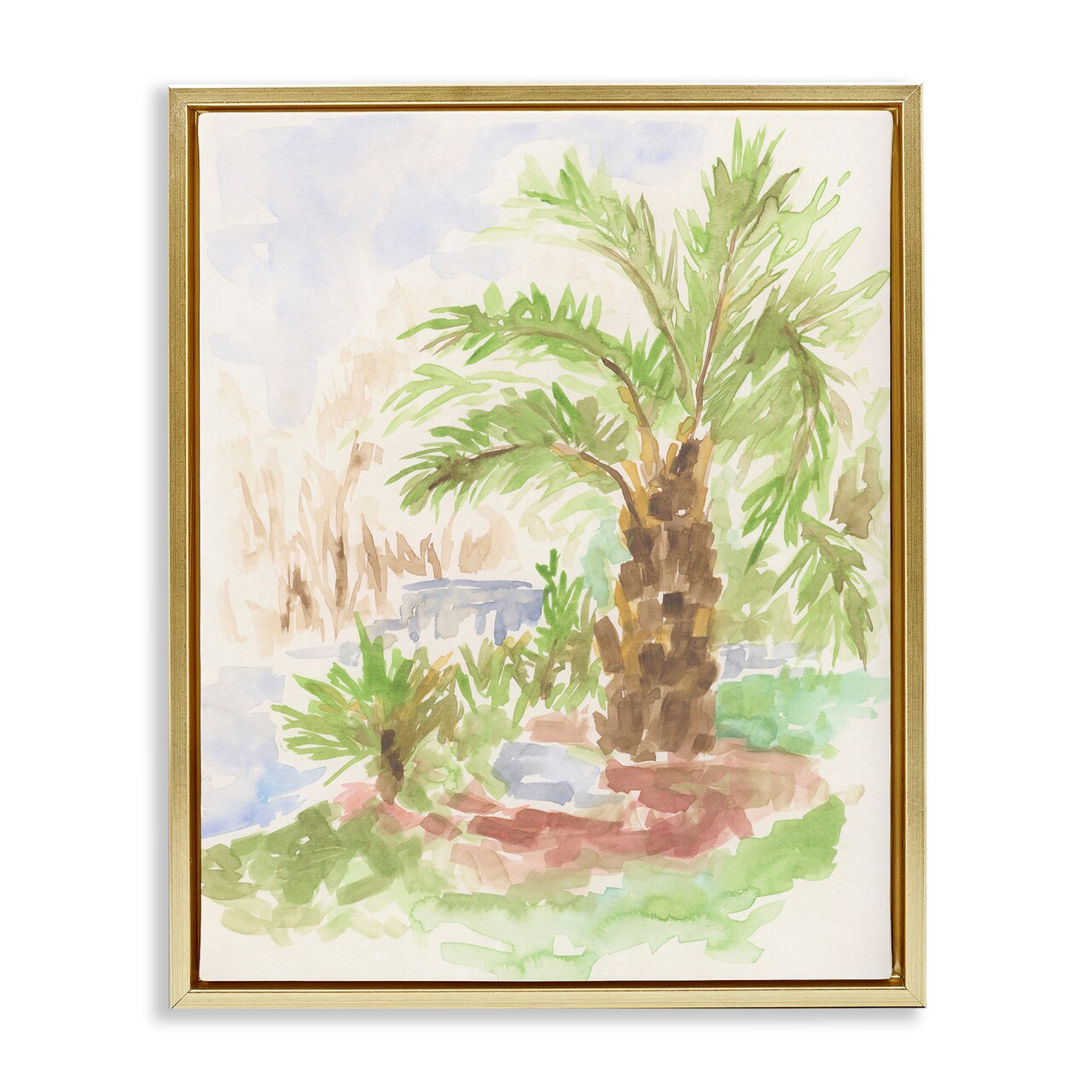 Stupell Industries Palm Tree River's Edge Floater Framed Canvas Wall Art Design by June Erica Vess